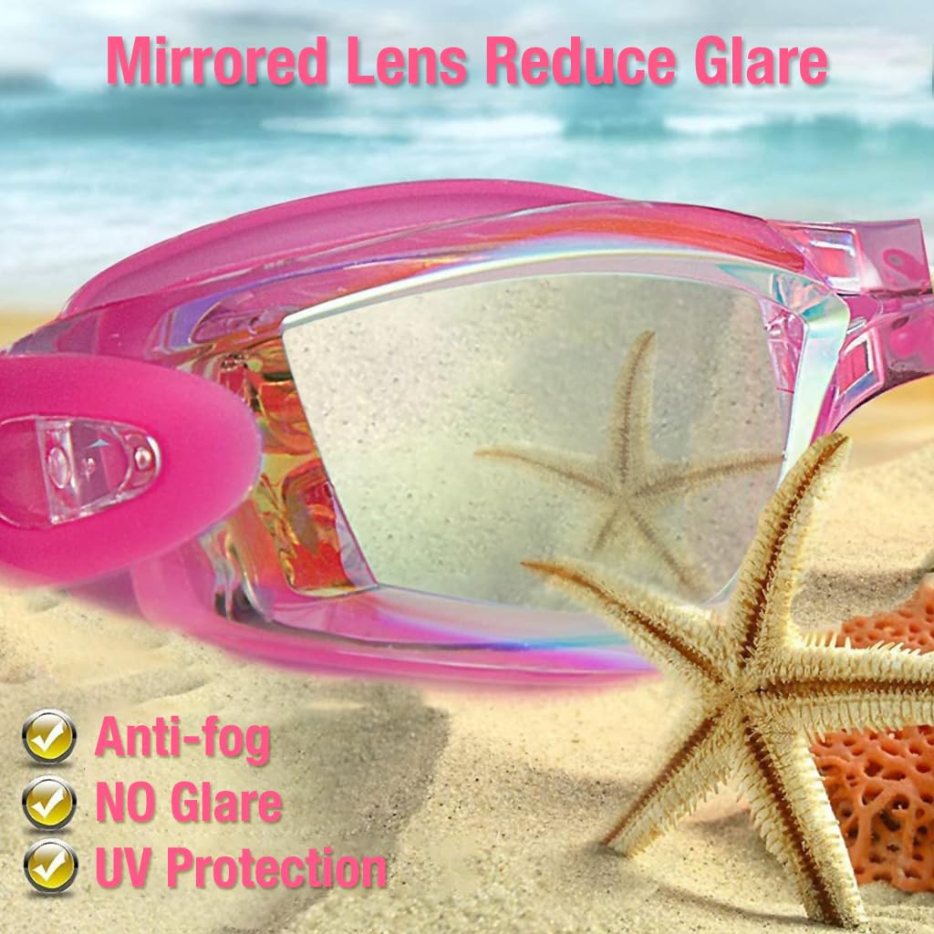 Optifit Swimming Goggles for Women with Ear Plugs and Case featuring Anti Fog UV Protection | Pink Leakproof Adult Swim Goggles