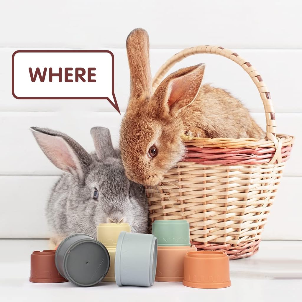 Qpets Bunny Toy for Foraging Fun with 8 Pcs Stackable Cups | BPA Free Pastel Design