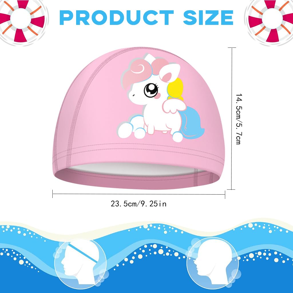 Proberos® PU Swim Cap for Kids, Cartoon Unicorn Swimming Cap for Girls Elastic PU Swim Cap, Swimming Cap for Child Aged 2-12 Years Old, Pink