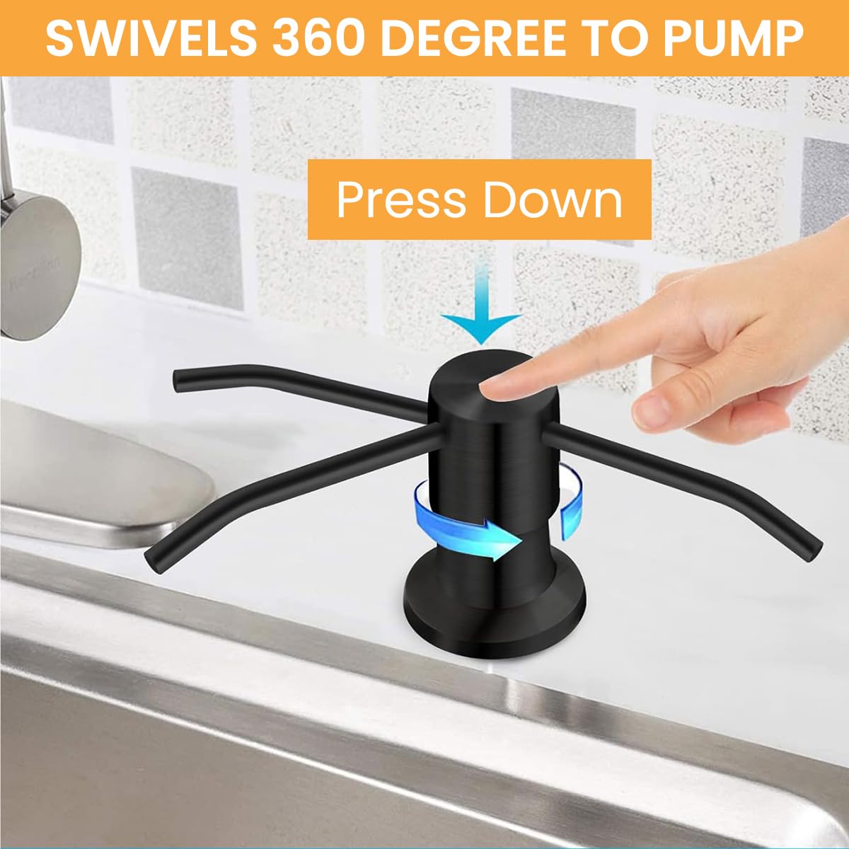 HANNEA Sink Soap Dispenser with 1.2m Silicone Pipe featuring Modern Stainless Steel Pump | Ideal for Kitchen Use