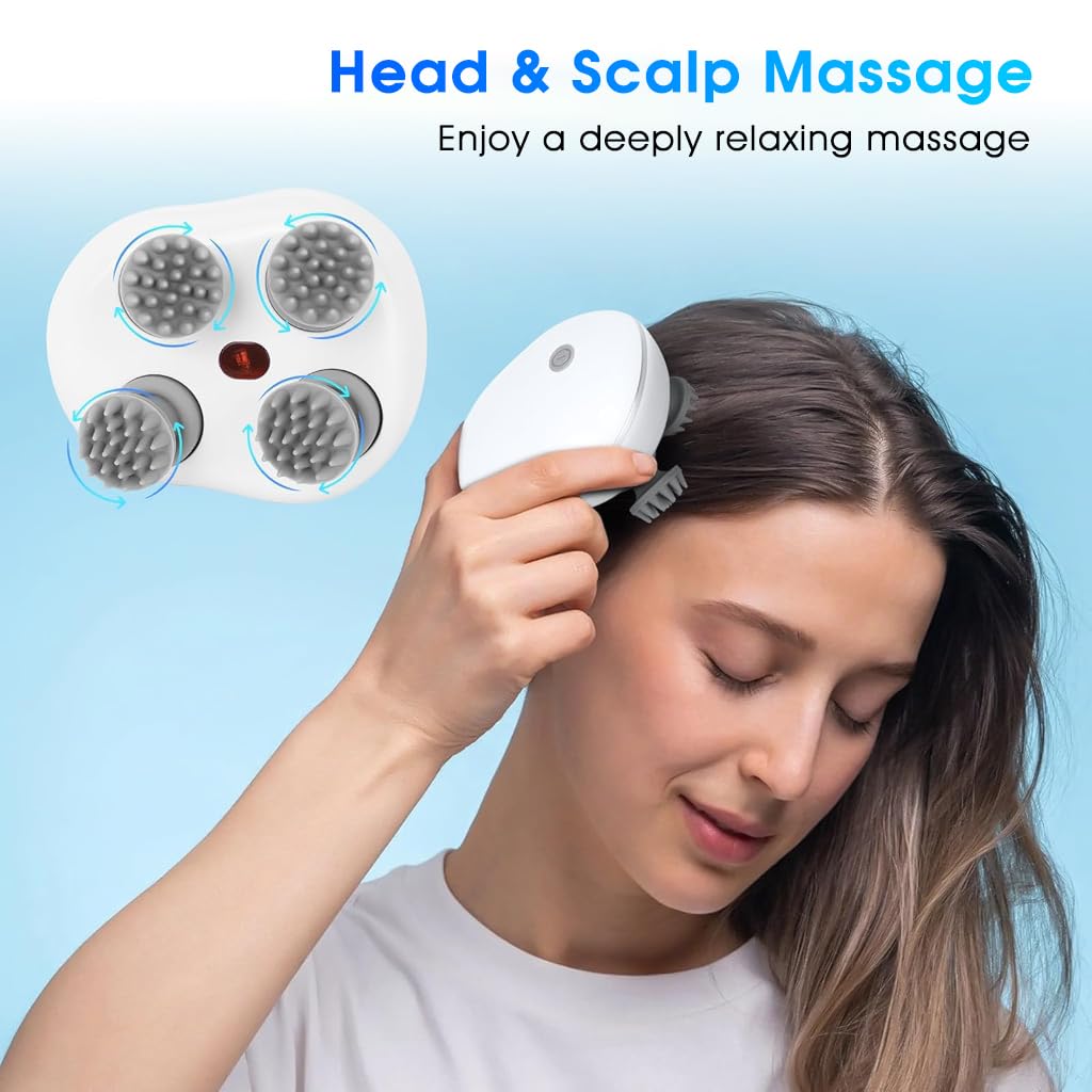 ZIBUYU Electric Scalp Massager for Relaxation with 4 Rotating Heads and 1200mAh Battery | USB Rechargeable