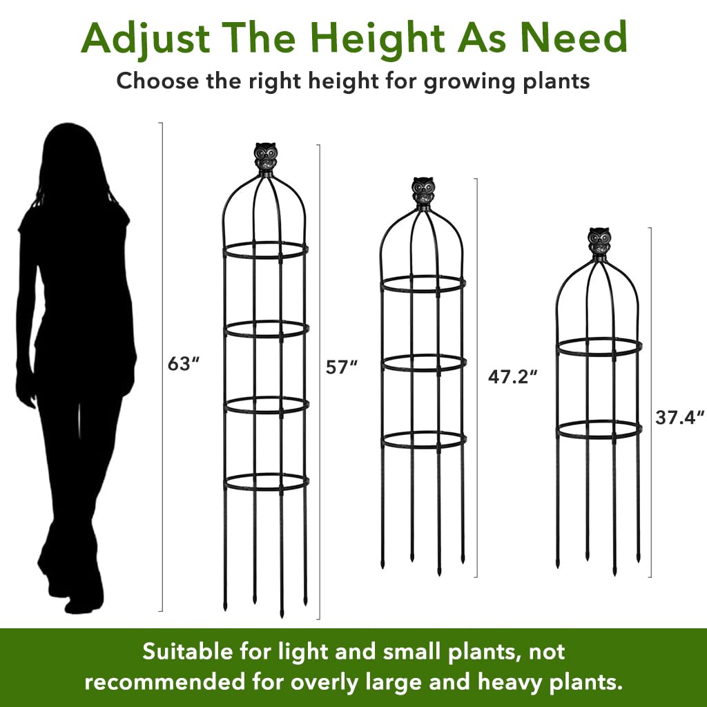 HASTHIP Climbing Trellis for Garden Plants with 145cm Obelisk Structure and Owl Topper | Decorative Support for Flowers and Ivy