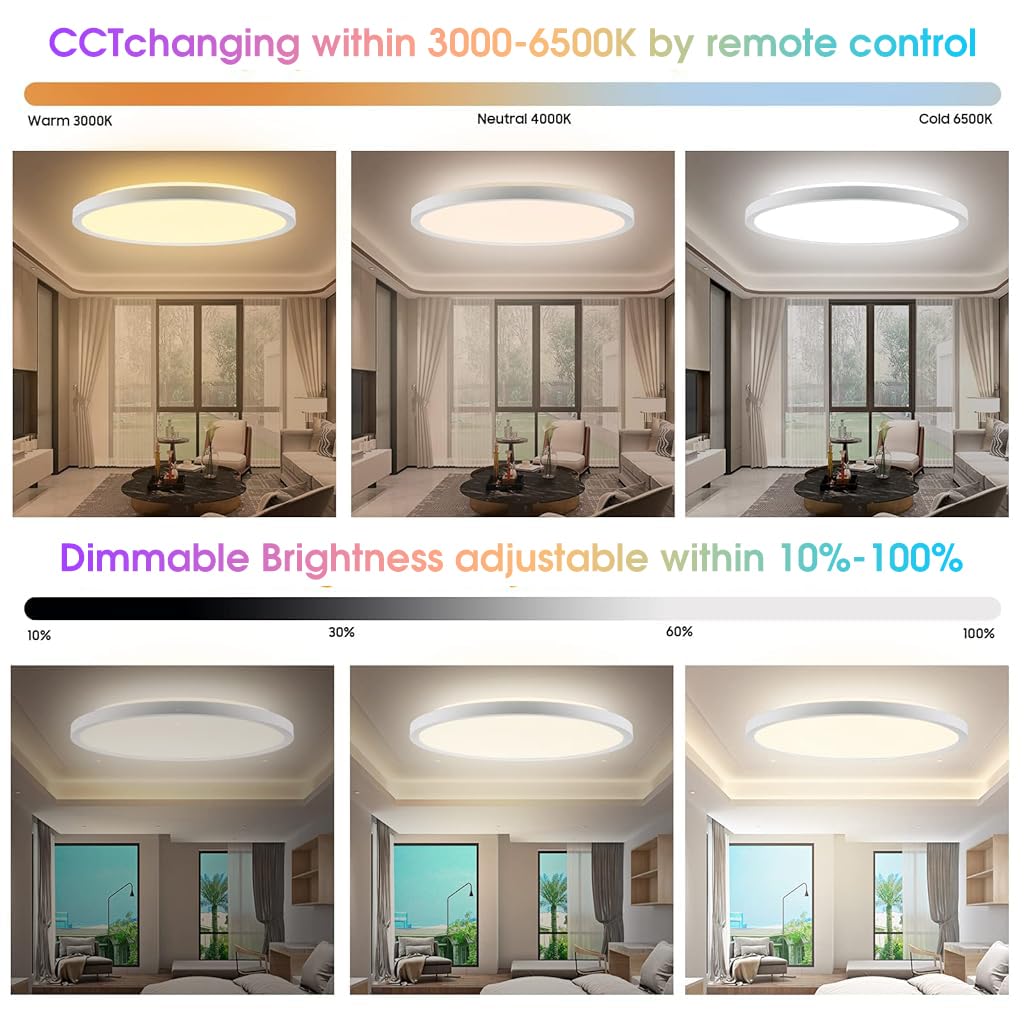 ELEPHANTBOAT RGB Dimmable LED Ceiling Light with Remote Control 12 in 24 W 3200 lm for Bedroom and Living Room
