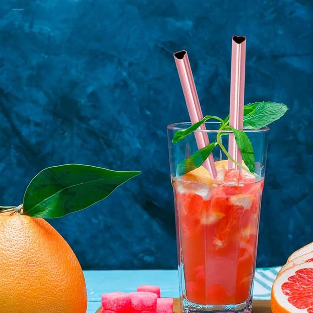 HASTHIP Stainless Steel Drinking Straw for Smoothies and Cocktails with Heart Shape & Cleaning Brush
