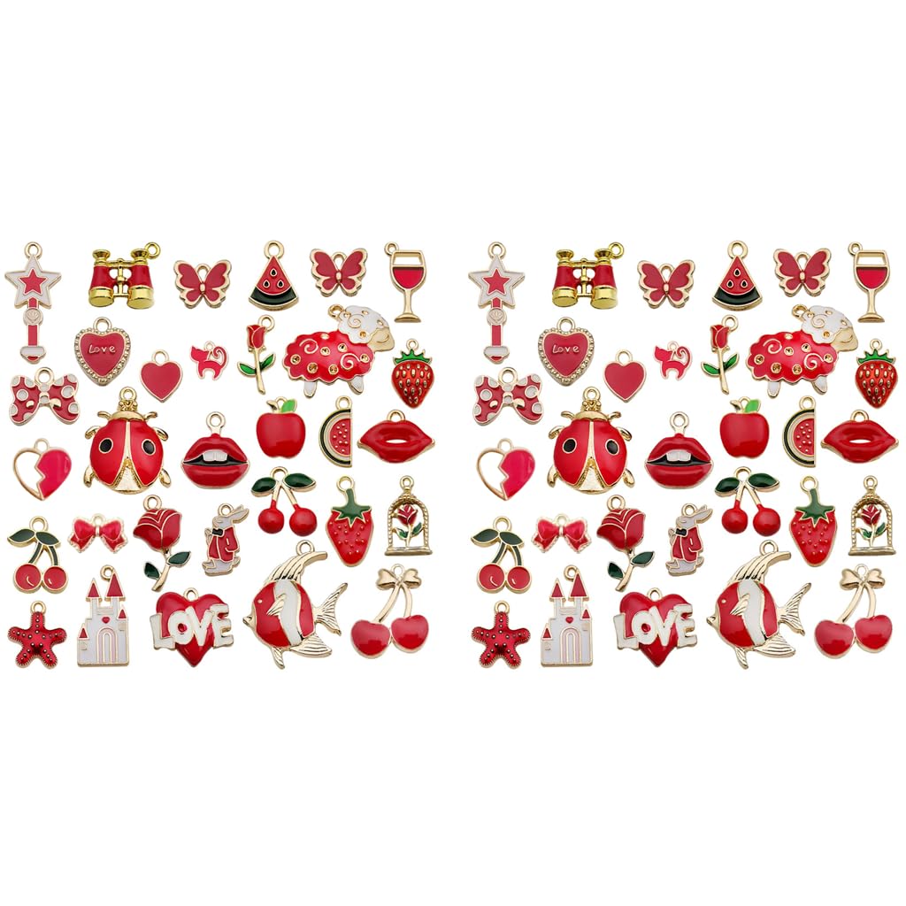 Zibuyu Pendant Charms for Jewellery Making Kit with Red Enamel Gold Plating 62PCS | DIY Crafting for Kids and Bracelets