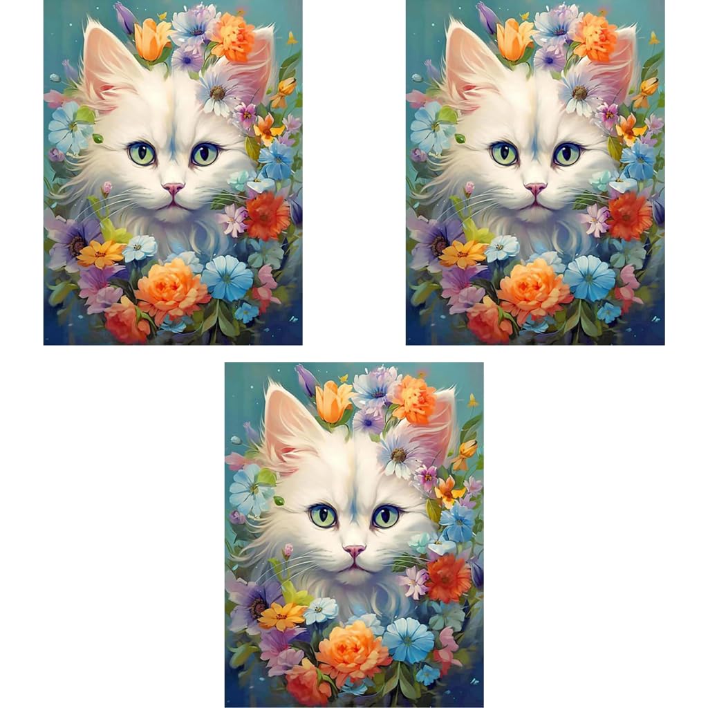 HASTHIP 5D Diamond Painting Kit for Home Decor with Tools and Colorful Diamonds 12x16in | Enchanting White Cat Design