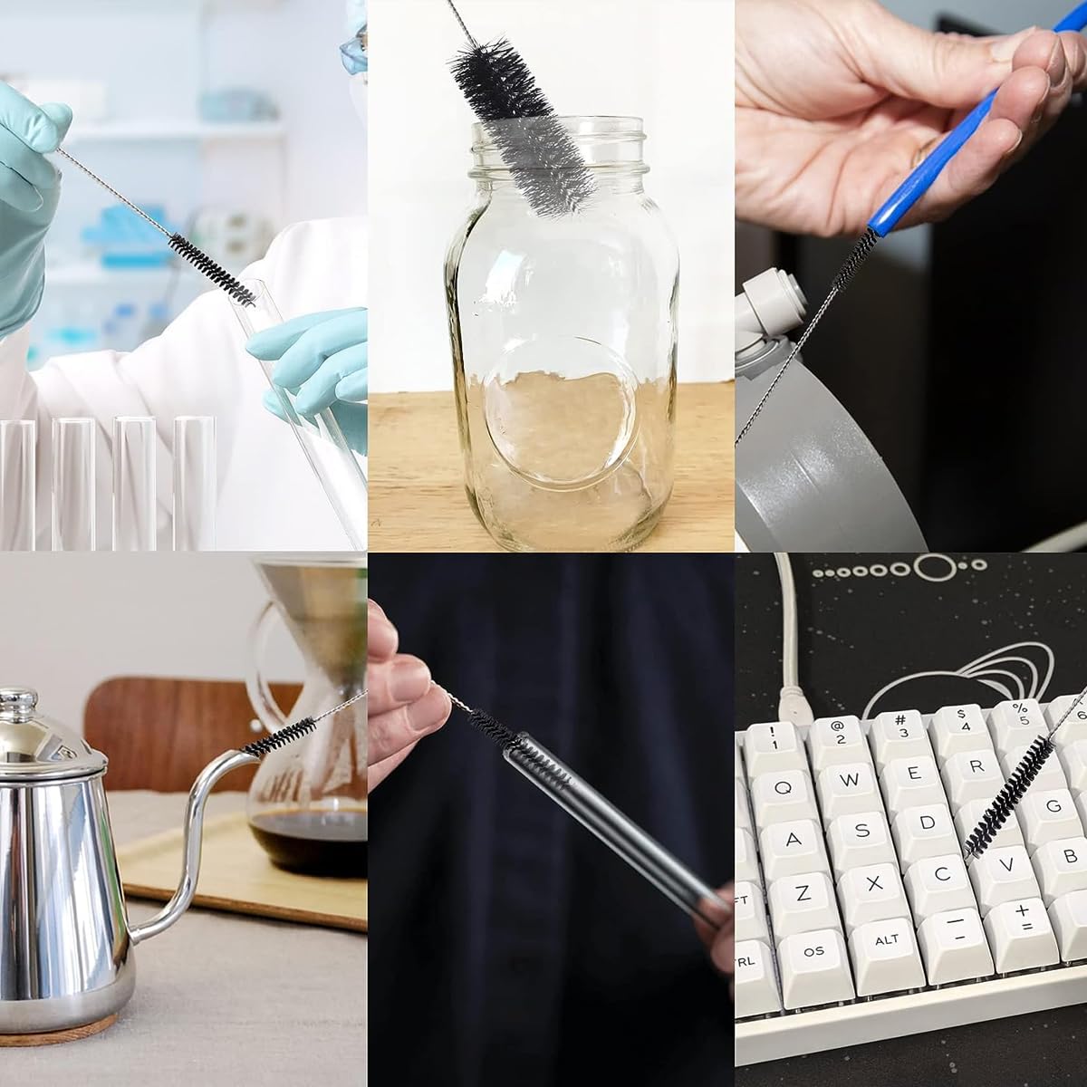 HASTHIP Straw Cleaner Brushes for Bottles and Sippy Cups with Fine Tip | 12pcs 8 in Stainless Steel and Nylon Set