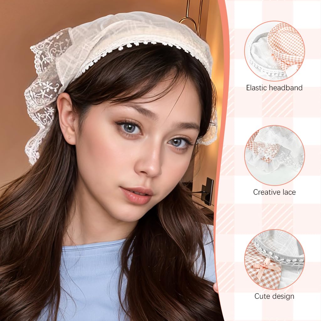 MAYCREATE Hair Band for Women with Soft Lace and Plaid Bow Designs | 6PCS Boho Headwrap Set