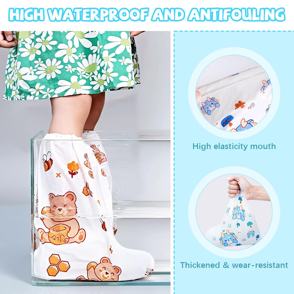 PALAY Rain Shoe Covers for Kids with Elastic Collar and Cartoon Style | 3 Pairs 28 cm Fit