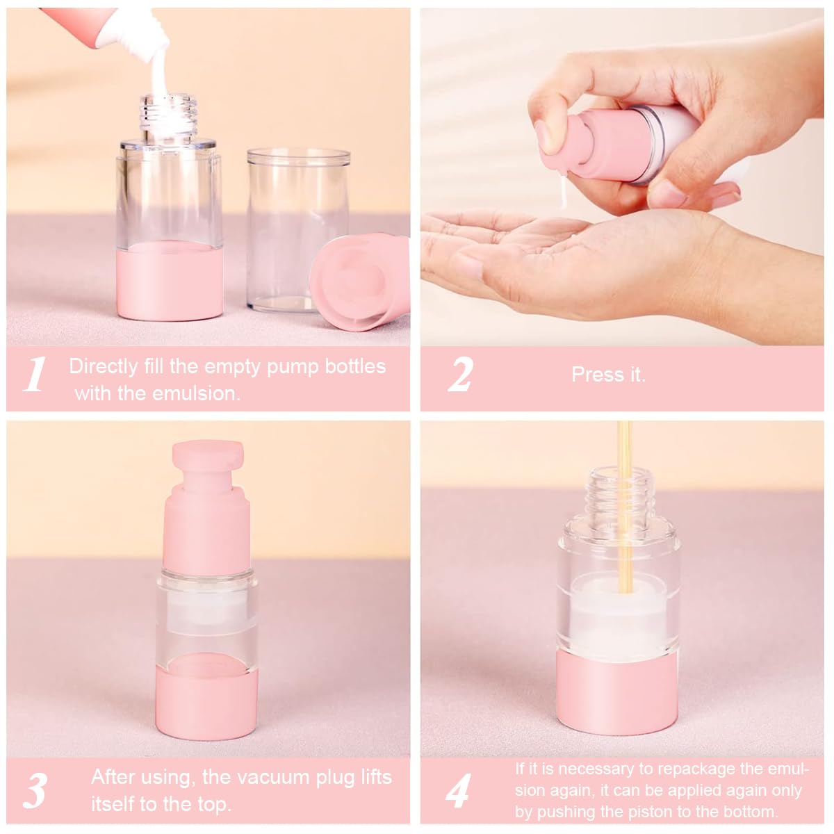 MAYCREATE Airless Pump Bottles for Travel Toiletries with 30ml Capacity and Leak-Proof Lids | Featuring Color Squeeze Nozzle Design