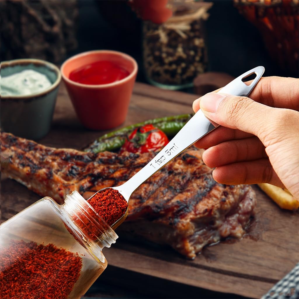 HASTHIP Measuring Spoon Set for Baking with Leveler and Stackable Ring | 7 Stainless Steel Spoons