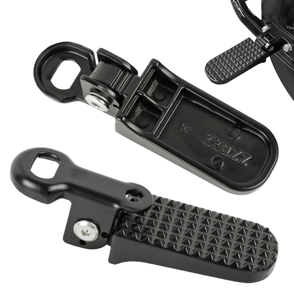 STHIRA Folding Rear Passenger Footrests for Scooter with Anti Slip Texture 76x37mm | Aluminum Alloy 2Pcs