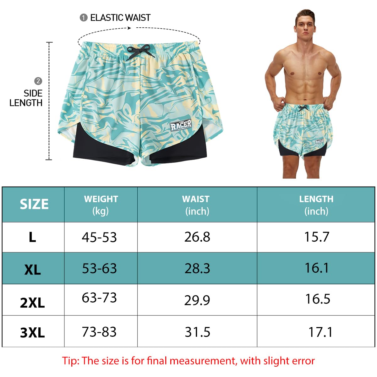 Optifit Swimming Shorts for Men with Double Layer 42cm Design and Elastic Drawstring | Quick Dry Activewear