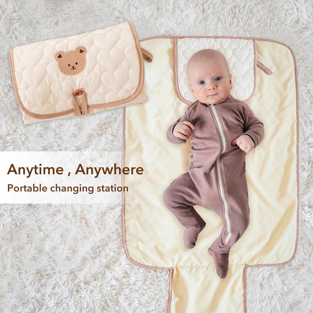 SNOWIE SOFT Diaper Changing Mat for Baby with 19.6 x 27.5 in Waterproof Lining and Foldable Design | Oxford Fabric Pad for Travel and Home Use