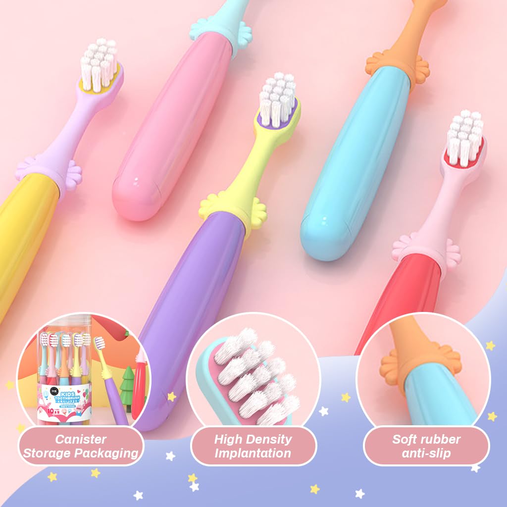 HANNEA Kids Toothbrush Combo for Gentle Dental Care with 10pcs Ultra Soft Bristles | Colorful Rubberized ABC Handle
