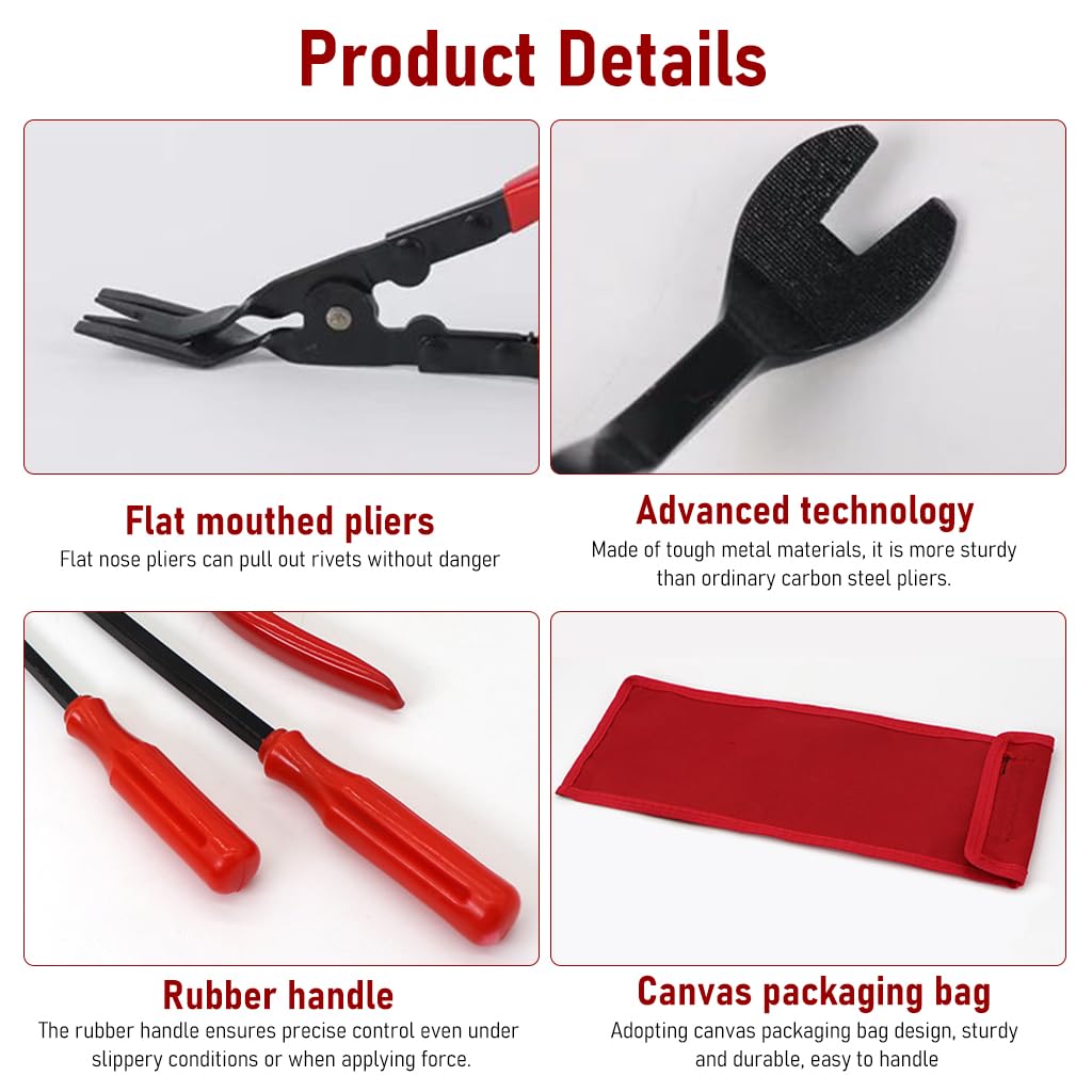 STHIRA Car Repair Tool Set for Trim and Clip Removal with Rubber Handles | 3 pcs Kit