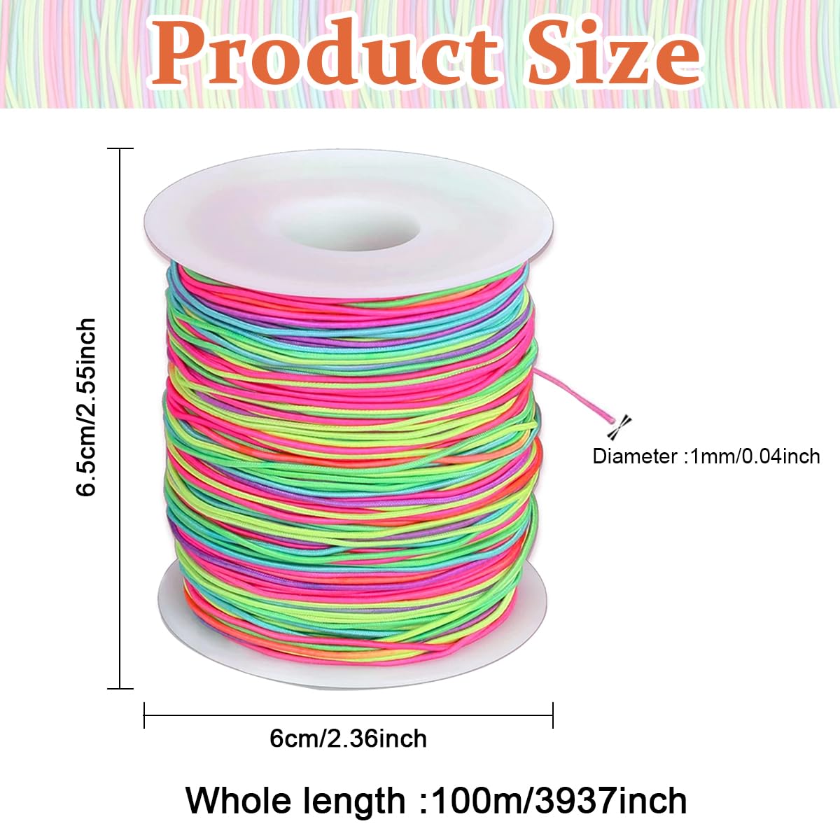 HASTHIP Stretchy Bracelet String for Jewelry Making 1mm 328ft | Rainbow Nylon Elastic Cord