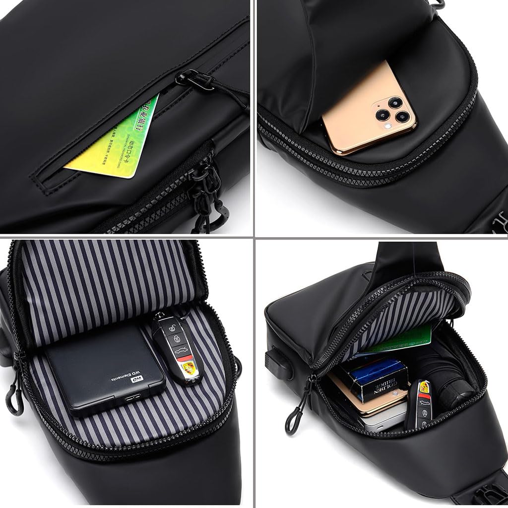 Zibuyu Men's Chest Bag for Daily and Outdoor Use with Multi Compartment Design | Waterproof Crossbody Sling for Commuting and Travel