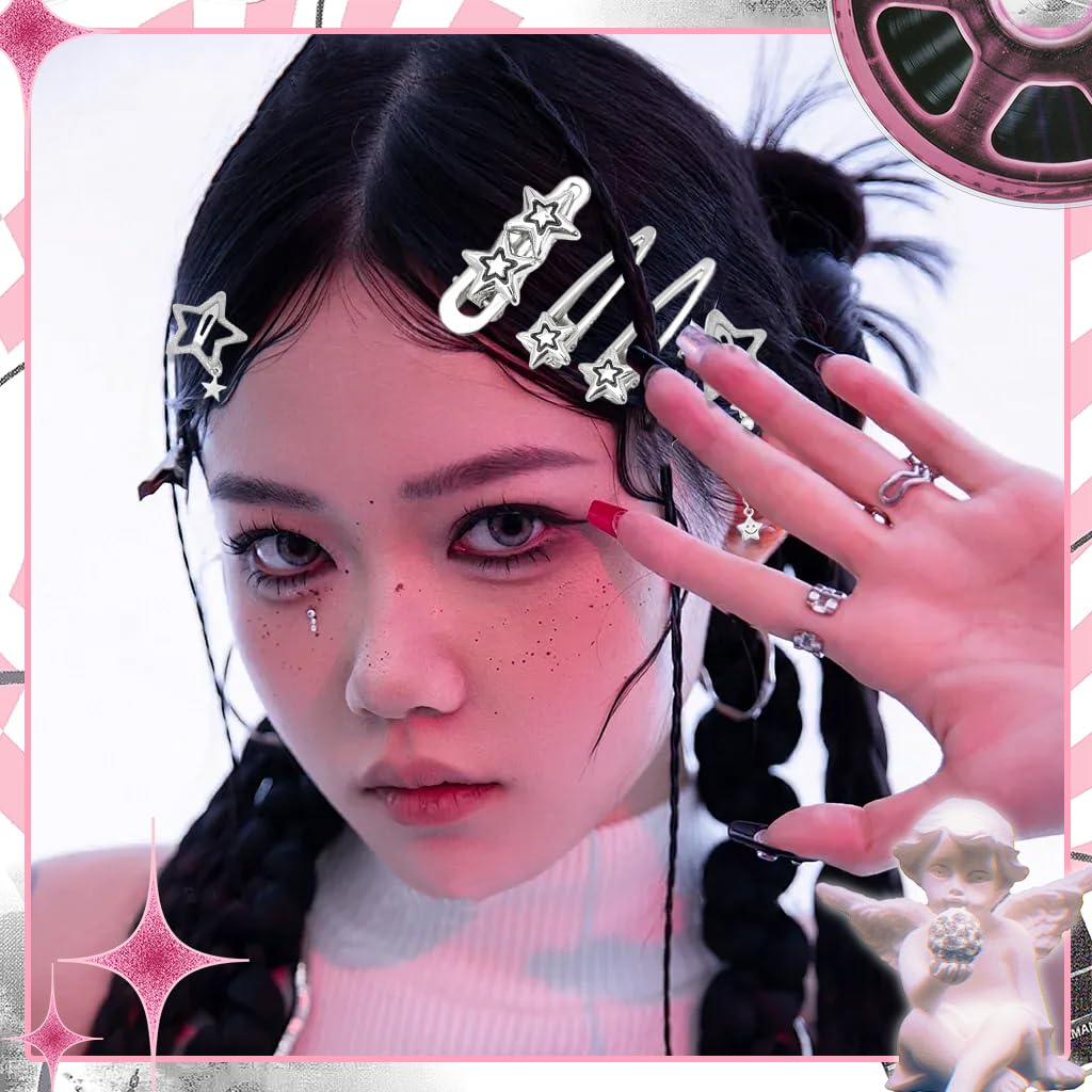 MAYCREATE Hair Clips for Girls with Metal Star Pins Y2K Accessories | 30PCS Fashion Set