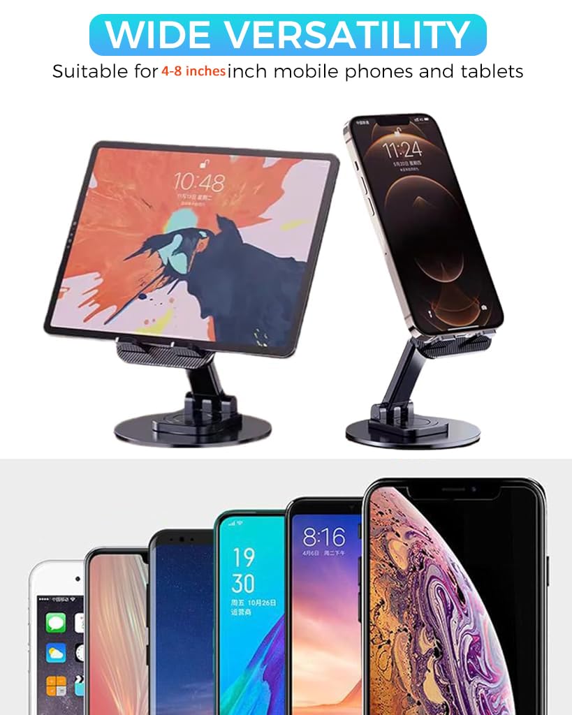 ZORBES Phone Stand Desk Metal Phone Holder 360° Rotatable Mobile Phone Stand, Adjustable Tilting Mobile Stand, Anti-Slip Metal Phone Stand for iPhone 15/14/ 13, Samsung, More
