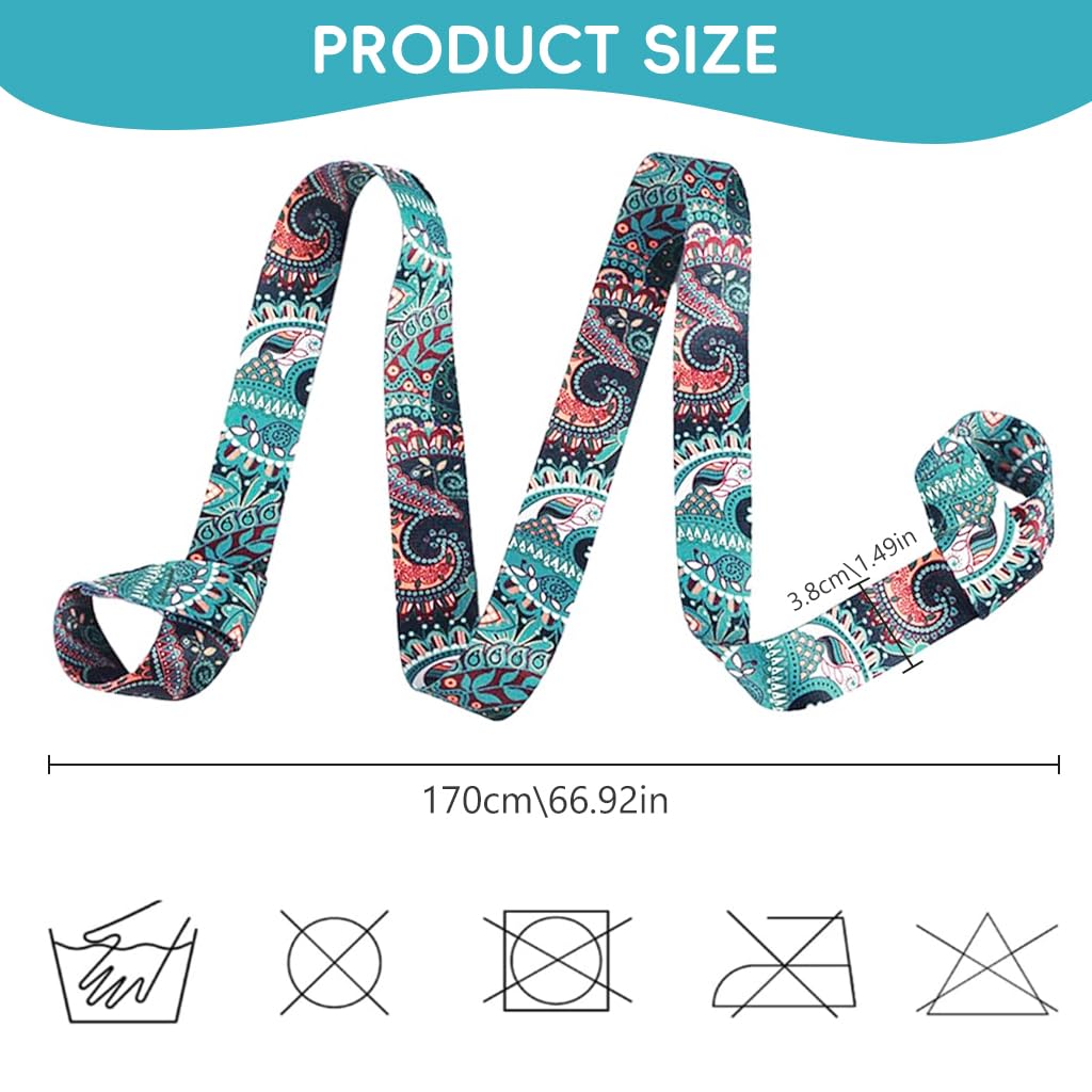 Proberos Yoga Mat Carrying Strap for Studio and Outdoor Use with Adjustable Hoops | 5.5ft Nylon Design Featuring Green Mandala Print