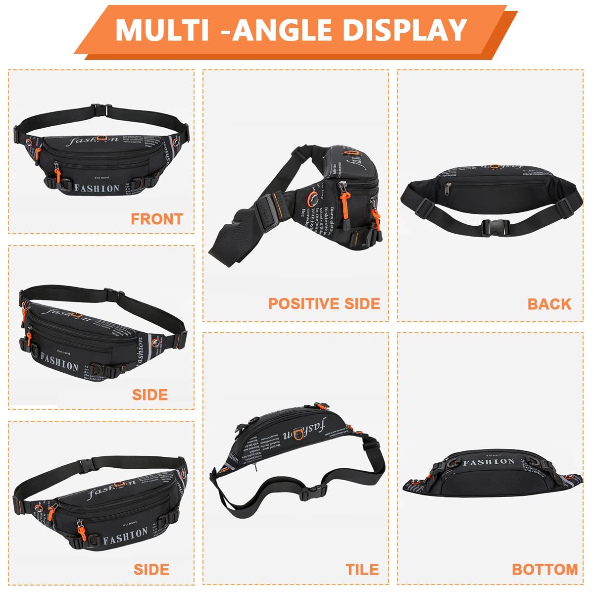 GUSTAVE Waist Bag for Men with 3 Zippered Pockets and Adjustable Belt | Waterproof PVC 31×4×13 cm Crossbody for Travel and Sports