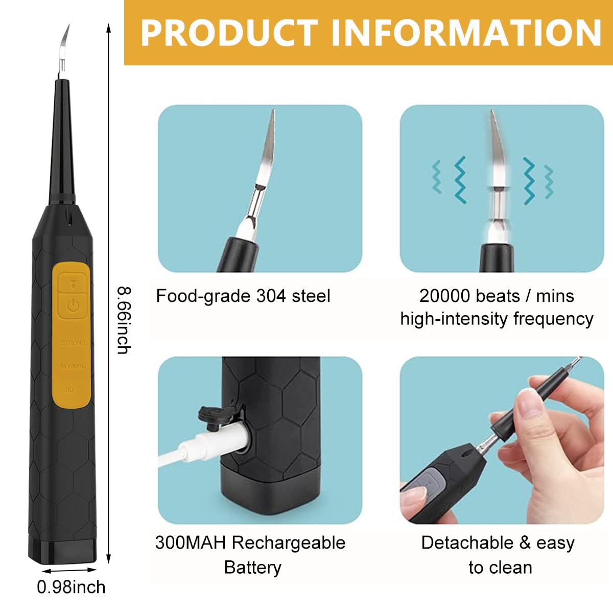 HANNEA Plaque Remover for Teeth with LED Light and 3 Modes featuring 2 Heads | USB Rechargeable