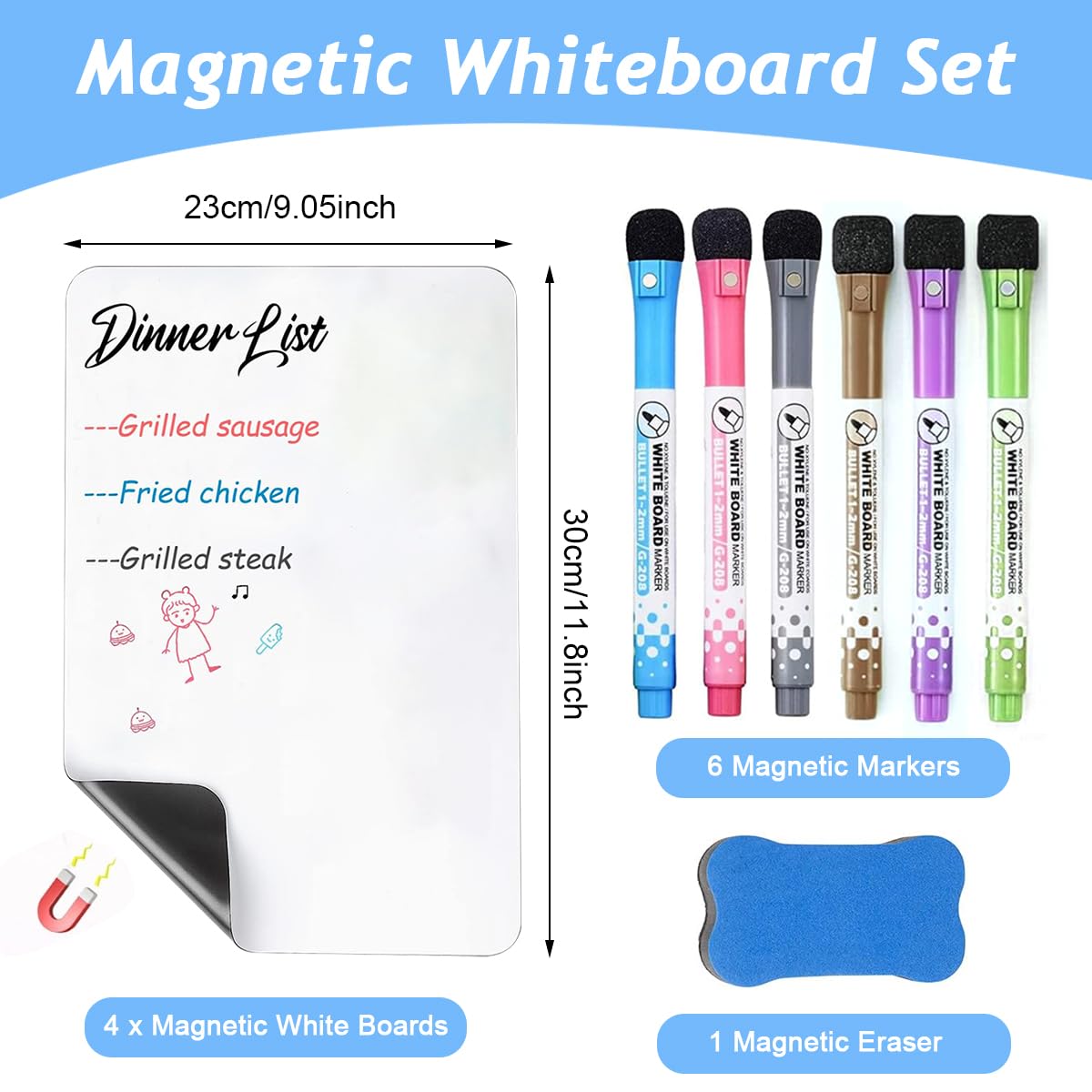 Climberty® 4Pcs Magnetic Dry Erase WhiteBoard Set 12