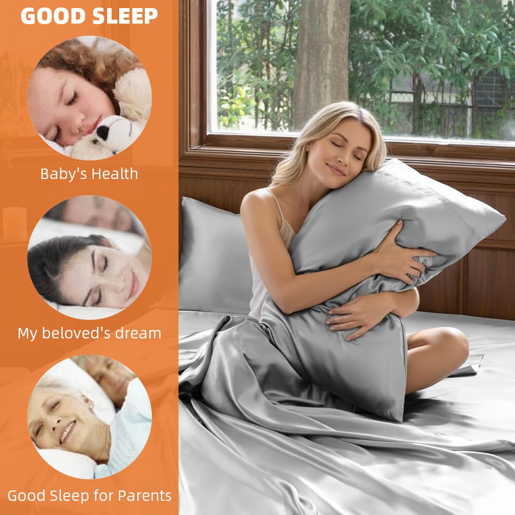 HASTHIP Satin Bedsheet King Size with 2 Pillow Covers featuring 450TC Fabric 270cm x 246cm Grey