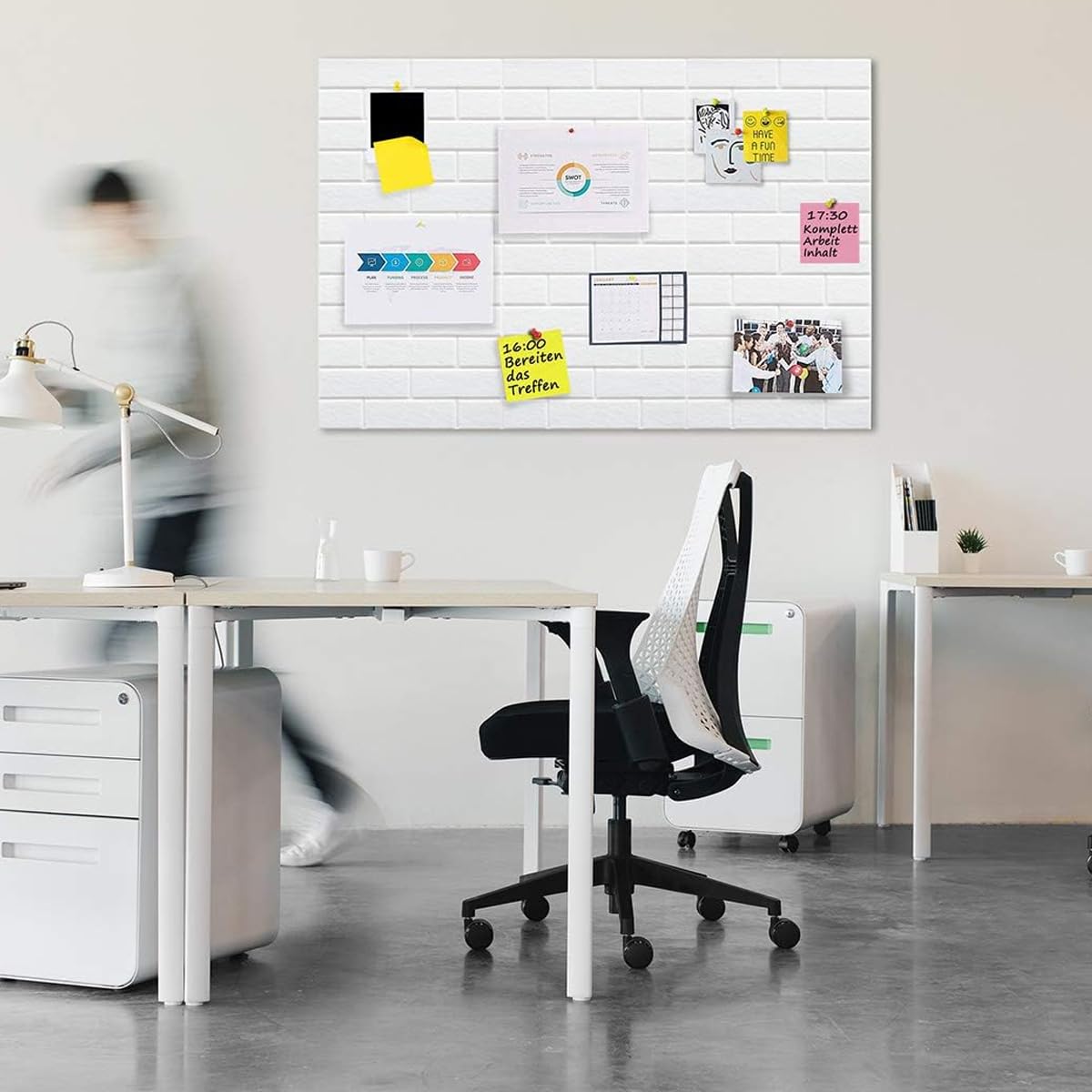 OFIFO Felt Black Boards for Home Organization with 50 Pins and Self Adhesive 30x30cm | White