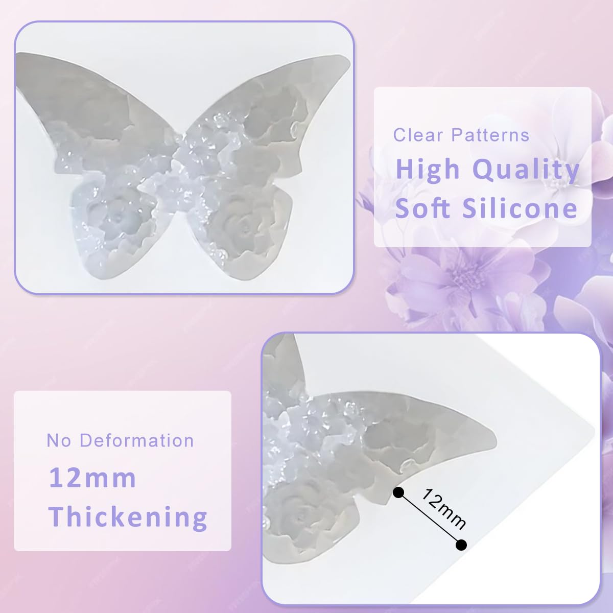 HASTHIP® 3D Flower Butterfly Silicone Mold DIY Crafting Butterfly Silicone Resin Mold Flower Butterfly Silicone Molds for Scented Candles, Handmade Soap, Resin Desk Decor, Cake Decorating, 5x3.6cm