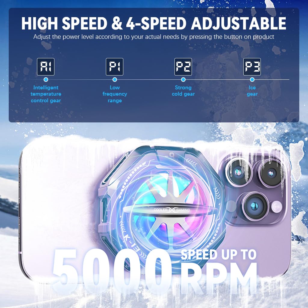 ZORBES Phone Cooler for Gaming with 4 Cooling Levels LCD Display and Magnetic Mount | RGB Light Semiconductor System 3PCS