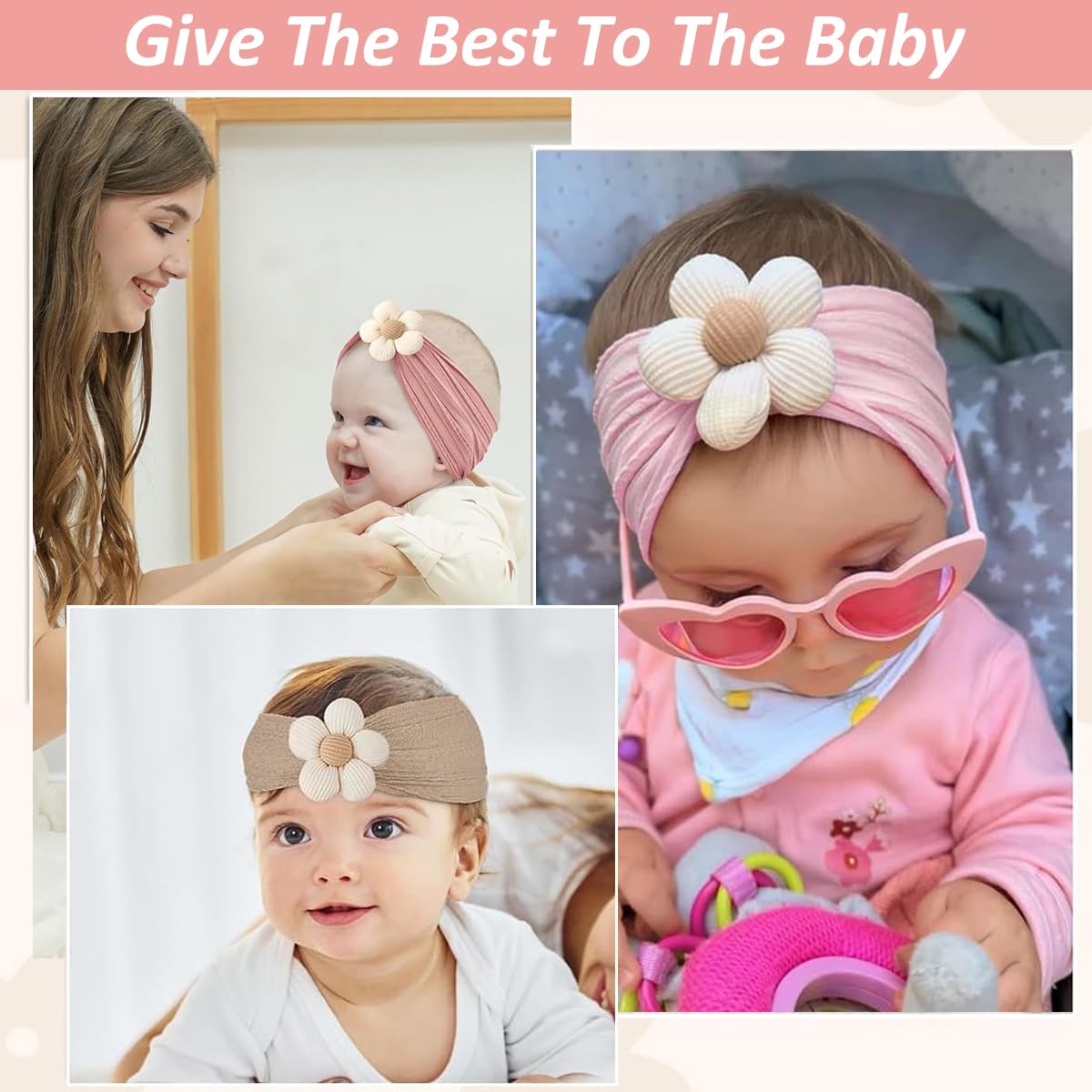 SNOWIE SOFT Baby Headband Set 3 Pcs with Stretchy Nylon Bands for Newborn Girls | Adorable Gift
