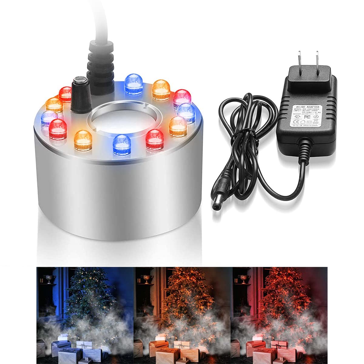 Qpets Mist Maker for Aquarium with RGB LED, Fog Machine Smoke, Water Smoke Machine Auto Misting Mist Maker Air Humidifier for Small Aquarium, Water Fountain, Halloween Pumpkin, Theme Party