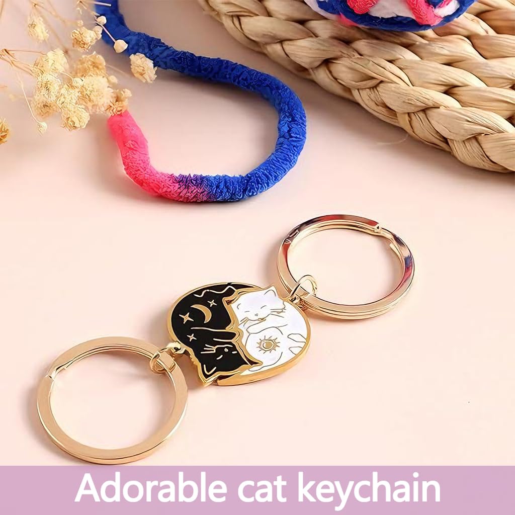 Zibuyu Cute Cat Anime Matching Keychains for Couples with Stainless Steel Charms | Gift for Anniversary and Long Distance Love