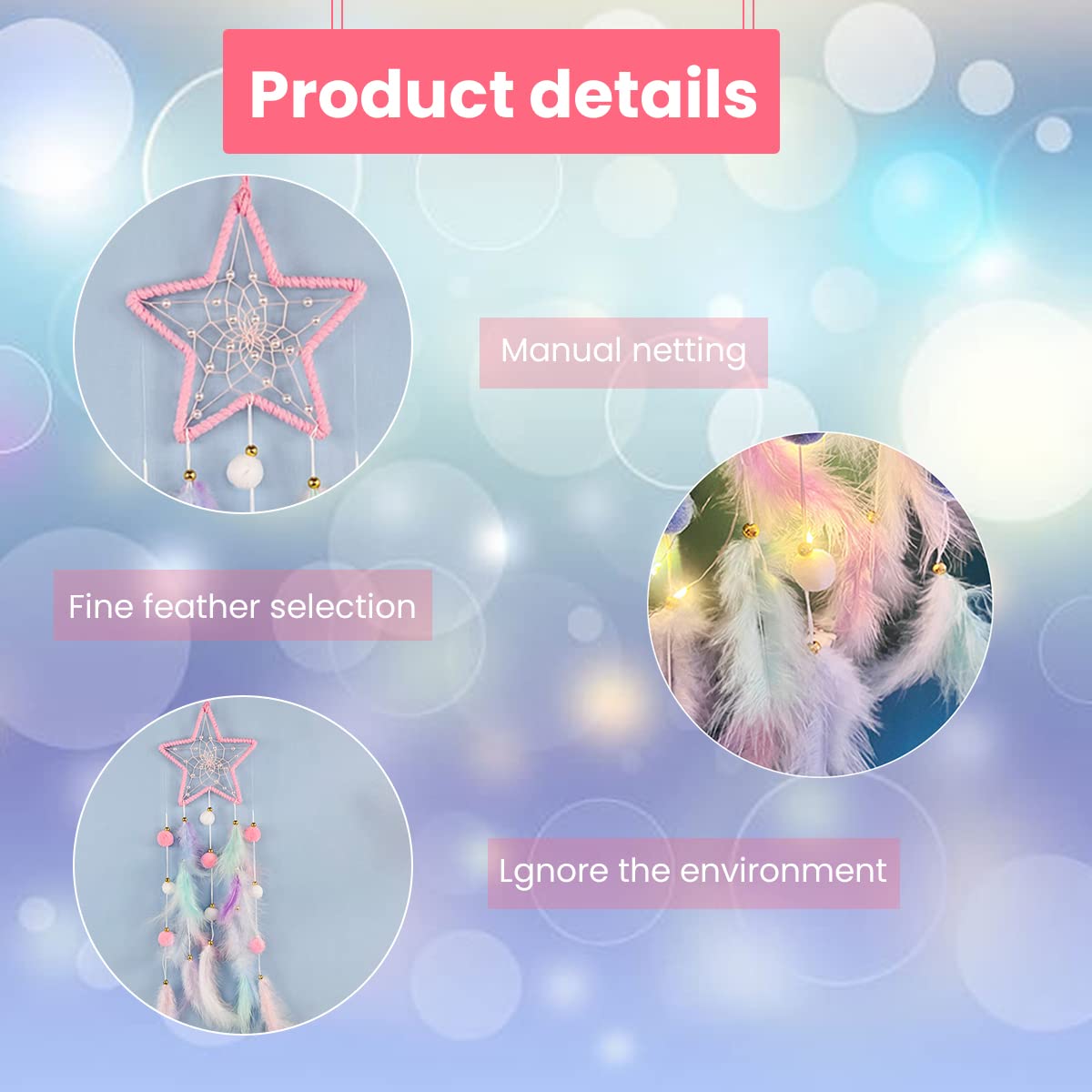 HASTHIP Star Dream Catcher with Lights for Room and Car Decoration | Includes 2 CR2032 Batteries