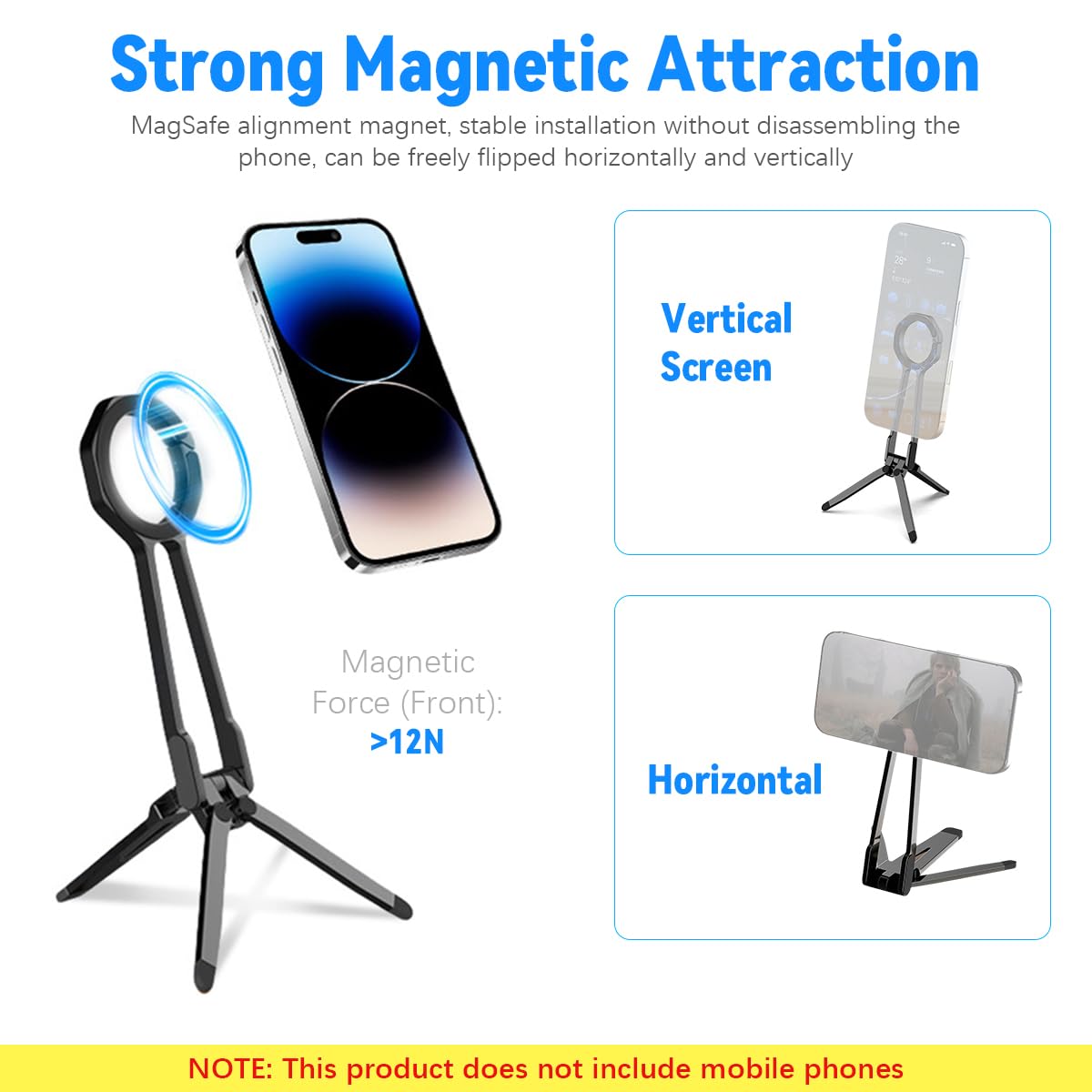 ZORBES Magnetic Phone Tripod Stand for iPhone with 360 Degree Adjustable Aluminium Base | Folding Portable Holder for Livestreams and Video Calls
