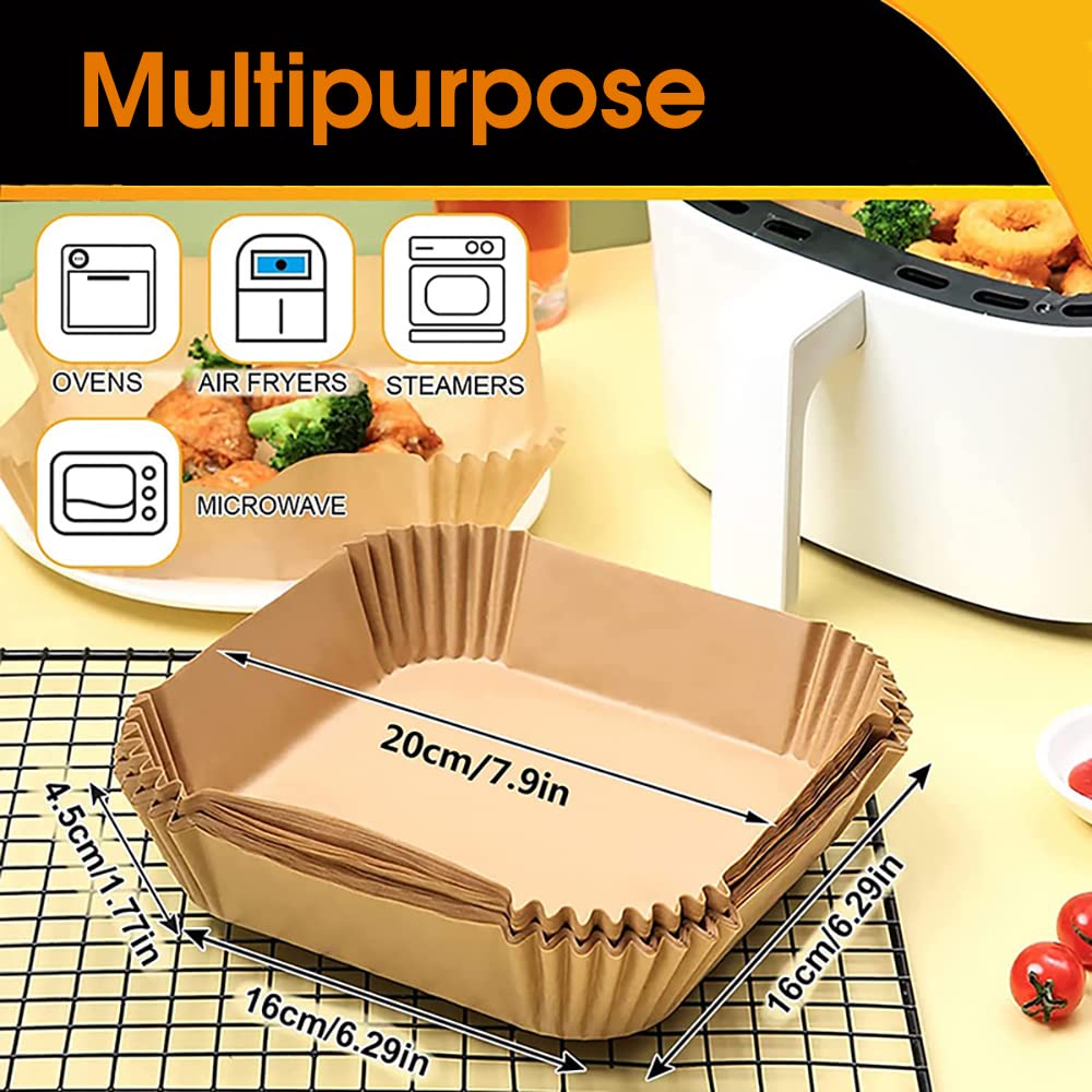 HASTHIP  50Pcs Air Fryer Disposable Paper Liner, Non-Stick Parchment Paper Plate, Oil-Proof Air Fryer Parchment Paper for Frying, Baking, Cooking, Roasting and Microwave (6.3 inches, Brown)