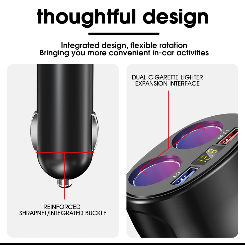 STHIRA 5-in-1 100W PD Car Charger with Dual 27.56-Inch Retractable Type-C Cables and LCD Display