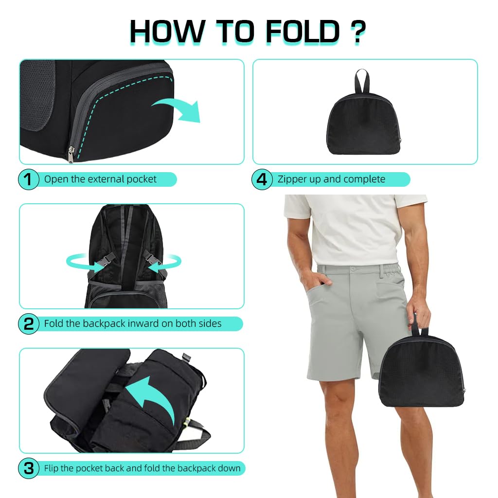 GUSTAVE Outdoor Backpack for Hiking with 30L Capacity and Foldable Waterproof Design | Black