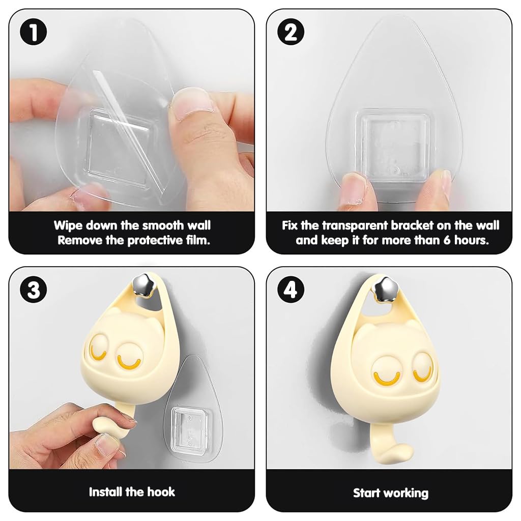 HASTHIP Cartoon Wall Hooks for Entryway and Bathroom with Blinking Eyes Design | 2Pcs No‑Drill Dual Color Hangers