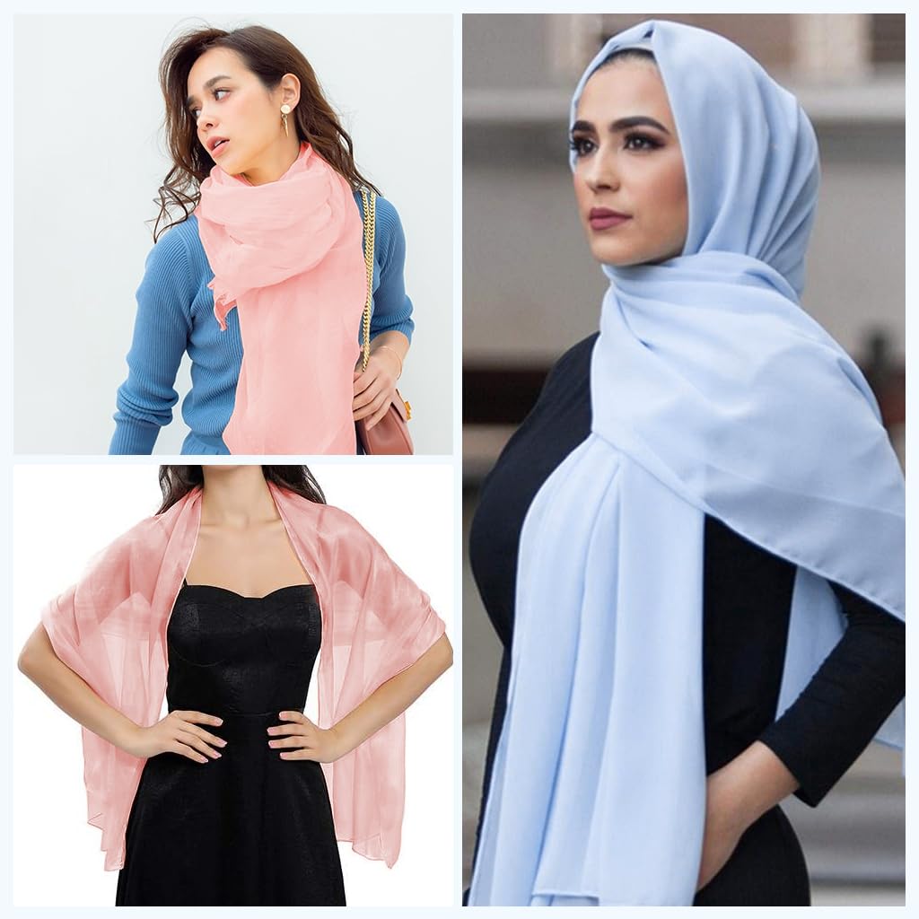 SANNIDHI Head Scarf for Women featuring 38 in Square Silk-Like Polyester Fabric Pink & Blue