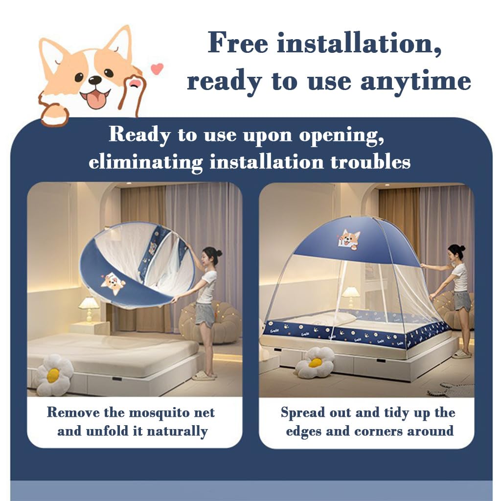 HASTHIP Pop Up Mosquito Net Tent for Double Bed with Dual Zipper Doors and Fine Mesh 6.6 x 7.2 ft