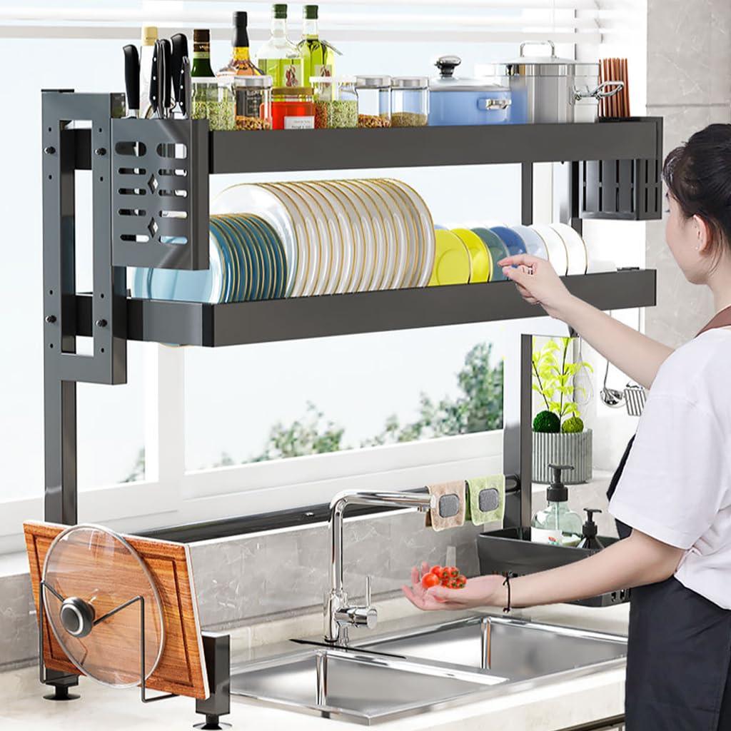 Supvox Kitchen Sink Organizer for Over-the-Sink Storage with Double Layer 95cm Carbon Steel Rack