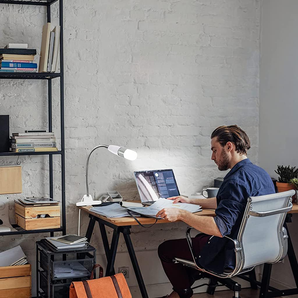 ELEPHANTBOAT E27 Clamp Light Holder with 360 Flexible Gooseneck and Switch | 3PCS White