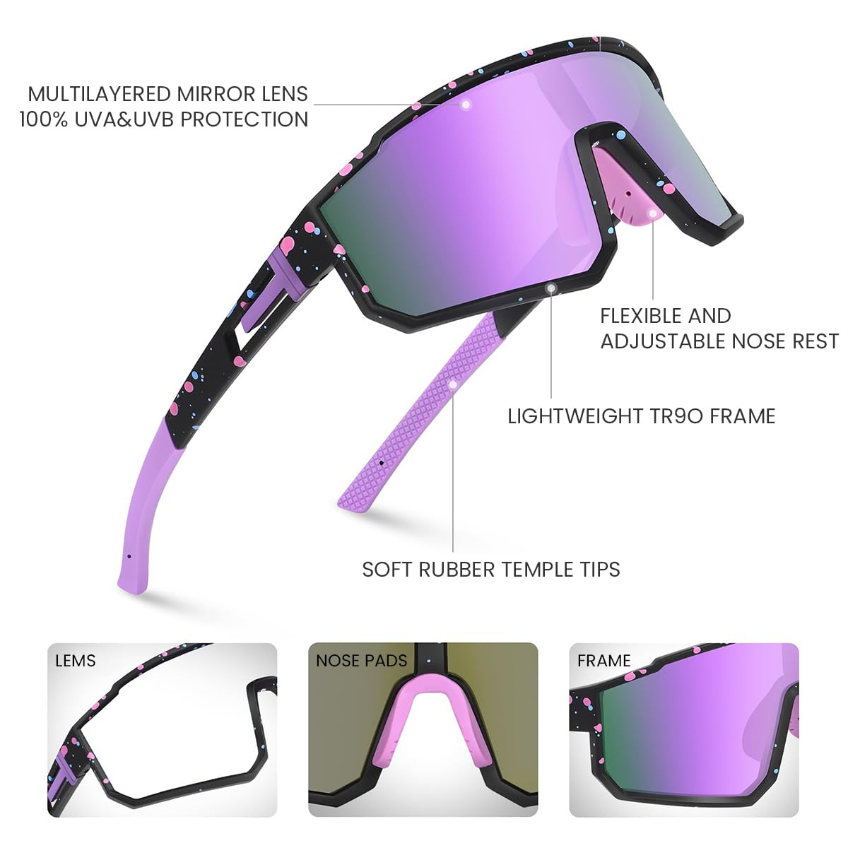 PROBEROS Polarized Sports Sunglasses for Driving and Cycling with 99.9% UV400 Protection | TAC Scratch‑Resistant Lenses
