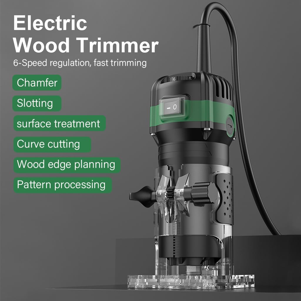 Serplex® Electric Wood Router 800W Electric Wood Router Wood Trimmer 33000R/MIN Wood Router with 6 Speeds Anti-slip Handle Design Wood Work Router Tool for Sharping Edge, Trimming