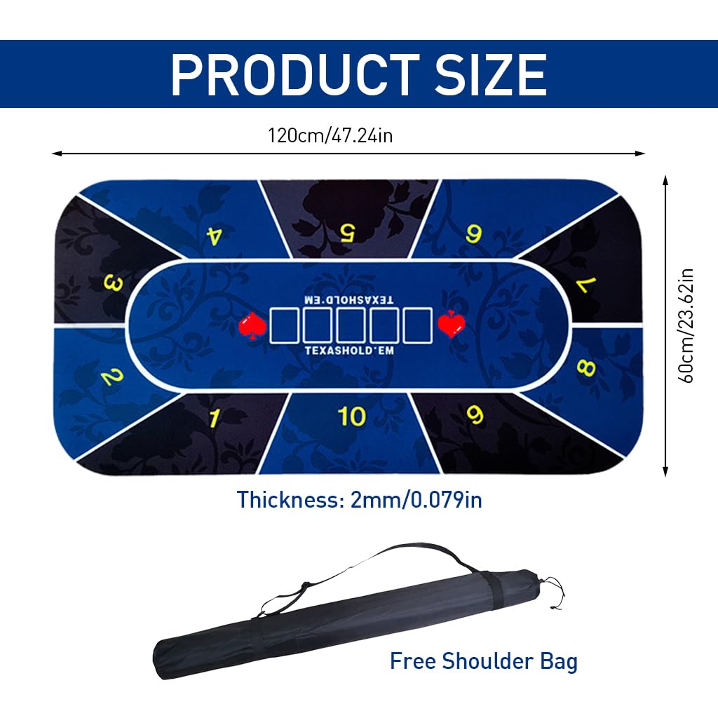 PATPAT Texas Poker Mat for 10 Players 47.2x23.6 in with Anti Slip Rubber Base | Smooth Fabric Surface