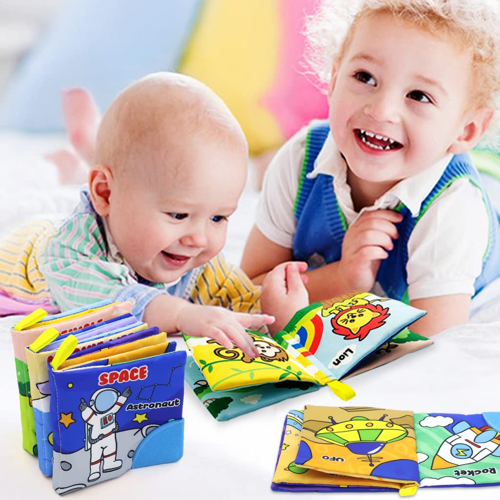 SNOWIE SOFT Baby Cloth Books Set for Early Learning with Silicone Teether | 6 Themes for 3–12 Months