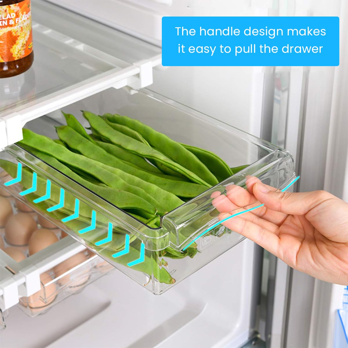 Supvox Fridge Storage Boxes for Vegetables and Eggs with Pull-Out Drawer Design | 2 Pcs BPA-Free PET Containers